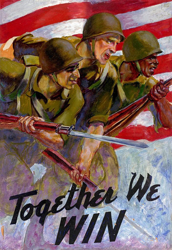 #56 World War Two American propaganda poster US Army 1942. ‘ Together we Win’. (