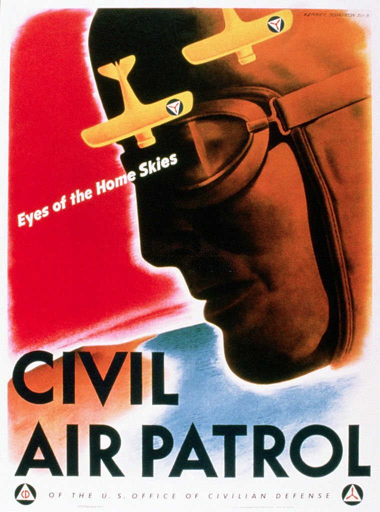 #60 A World War II color poster for the Civil Air Patrol of the U.S. Office of Civilian Defense.