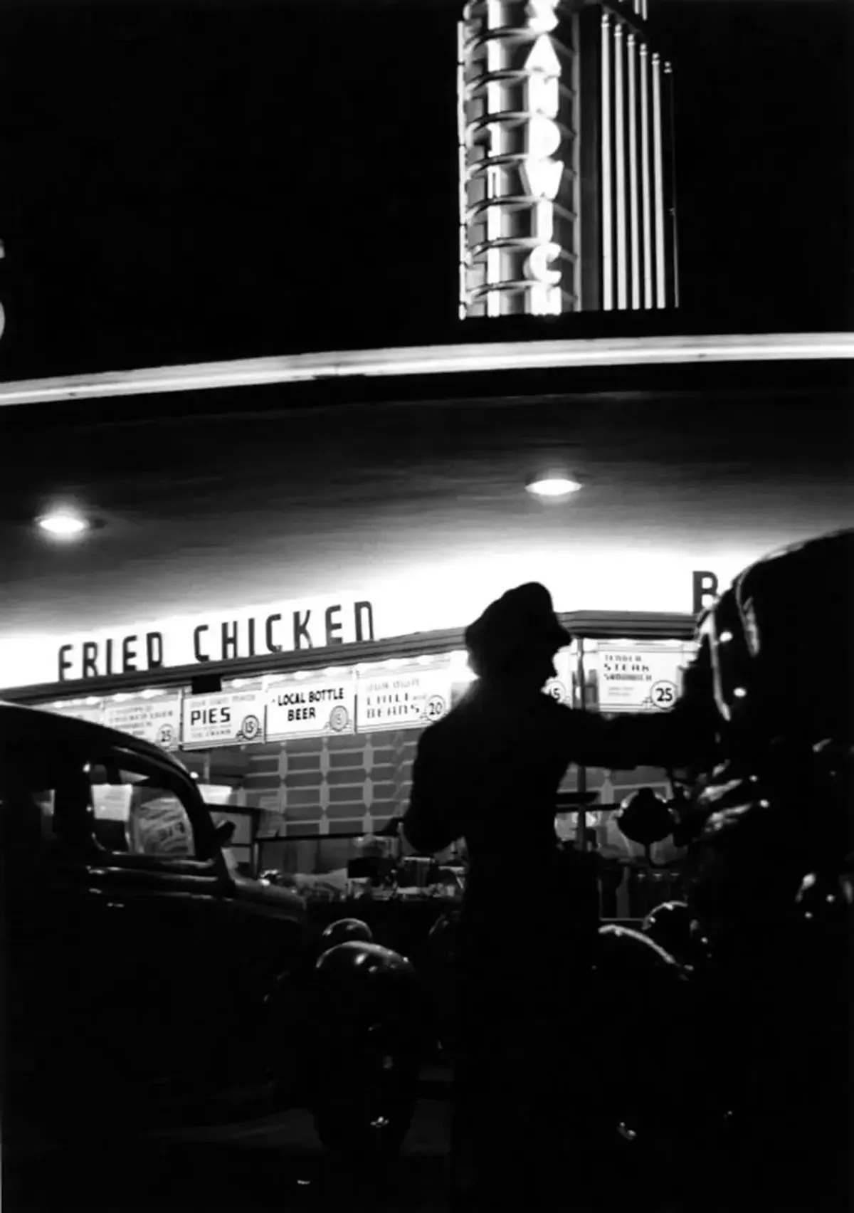 #40 McDonnell’s Drive-In at night. 1930s.