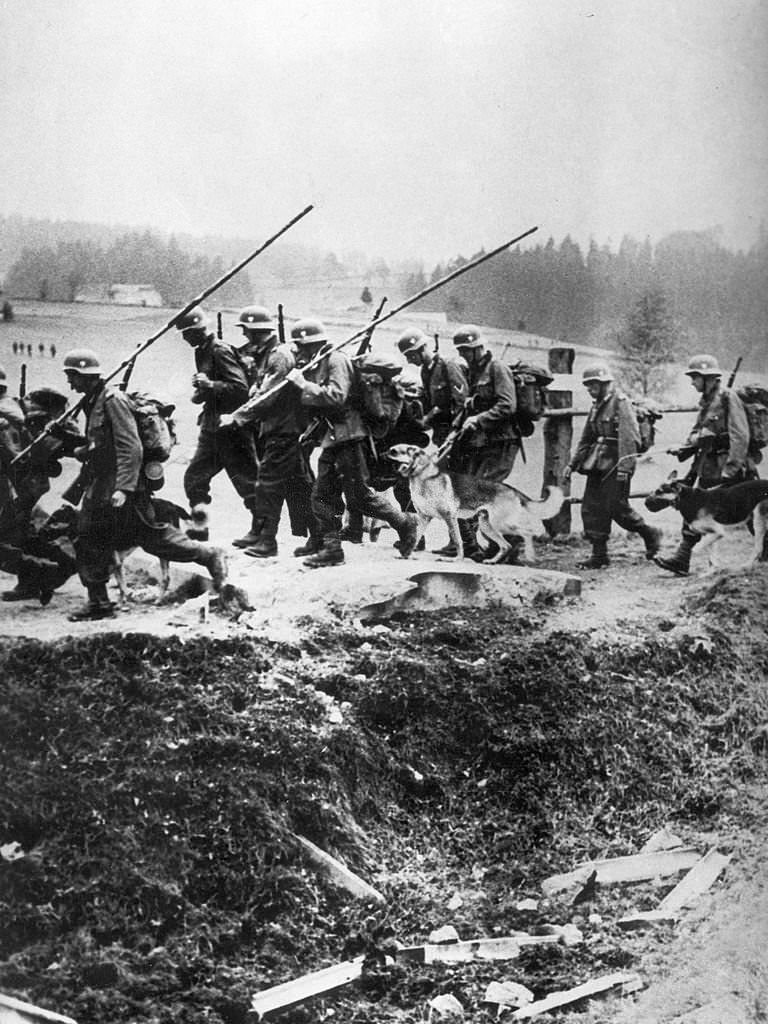 #38 The German occupation of Bohemia and Moravia on March 15, 1939. German troops invading the territory of the Czecoslovak Republic.