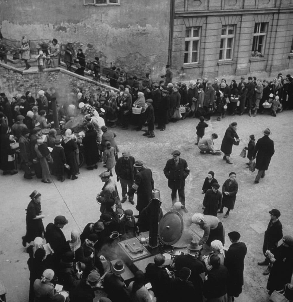 #61 Food queues in German-occupied Prague, Czechoslovakia.