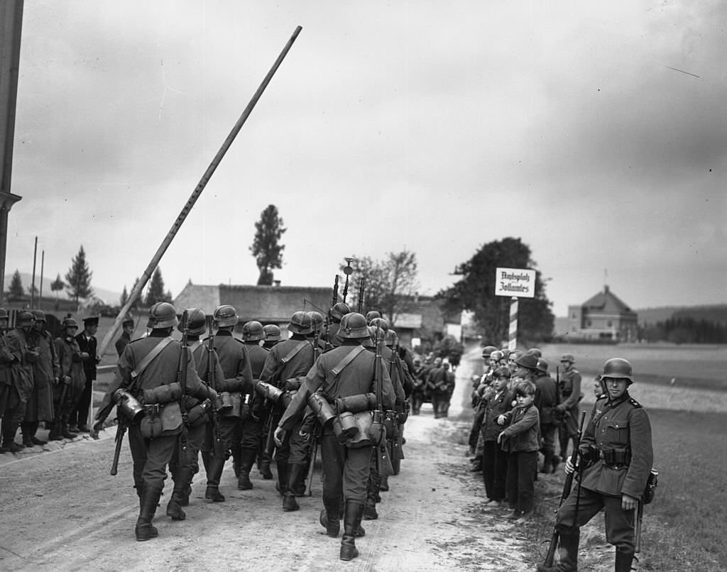 #74 German troops entering Waldhaeusl in Czechoslovakia.