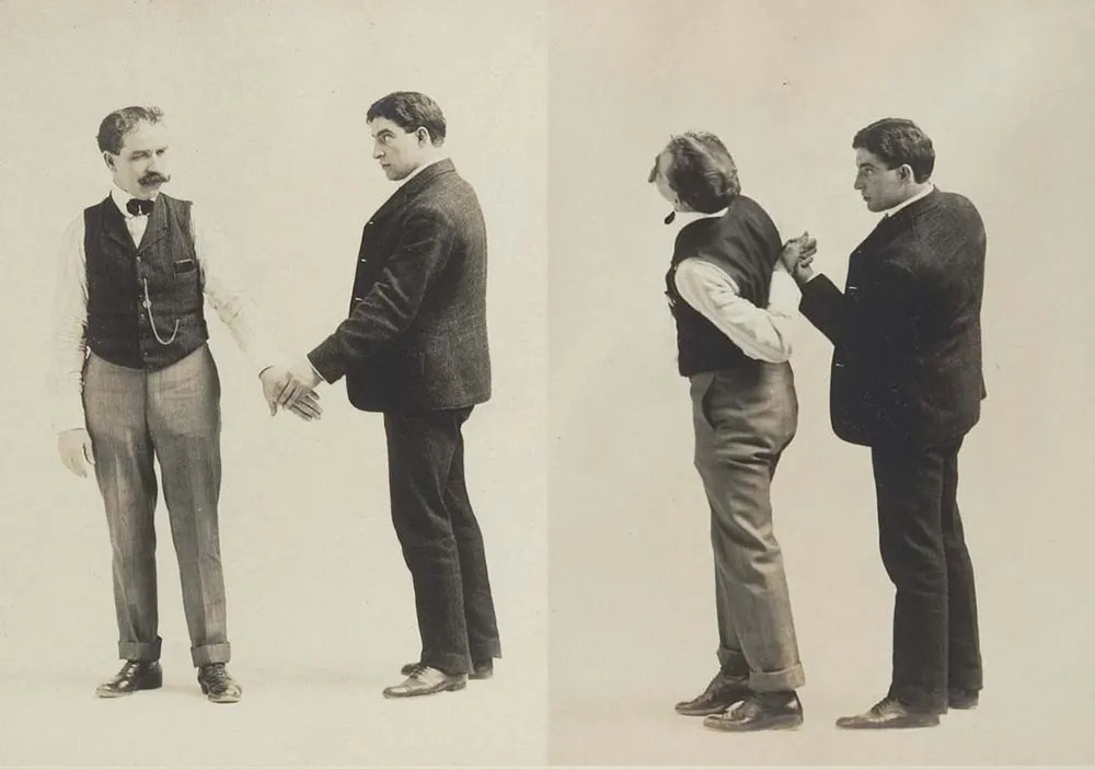 Historic Victorian Self-defense Guide that shows different Self-defense Maneuvers, 1895 Sports