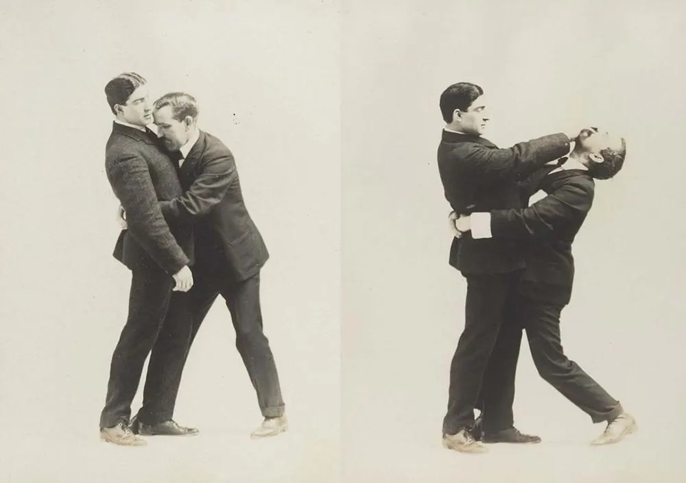 Historic Victorian Self-defense Guide that shows different Self-defense Maneuvers, 1895 Sports