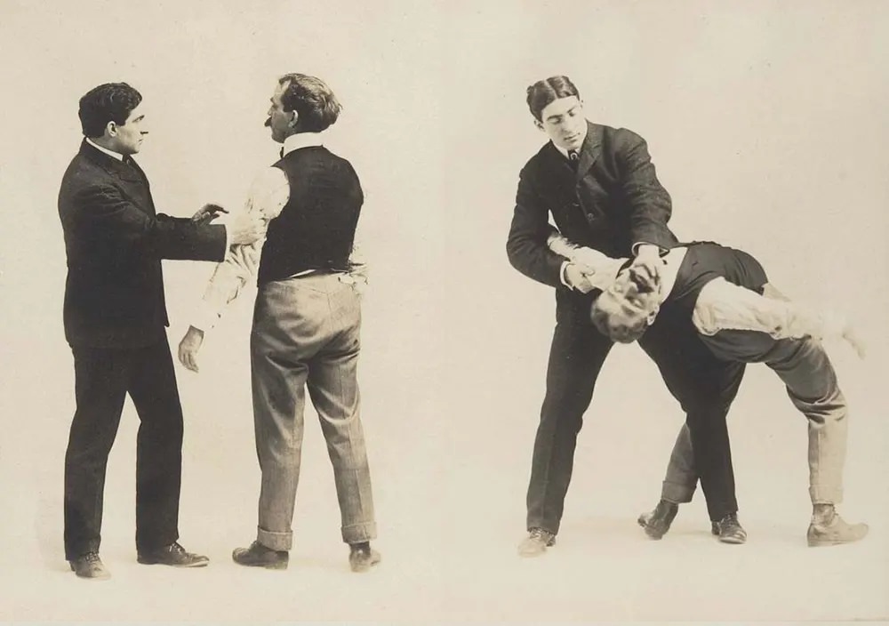 Historic Victorian Self-defense Guide that shows different Self-defense Maneuvers, 1895 Sports