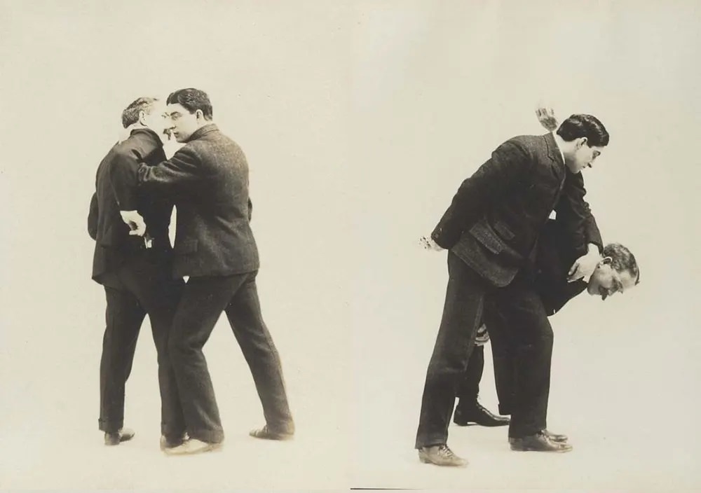 Historic Victorian Self-defense Guide that shows different Self-defense Maneuvers, 1895 Sports