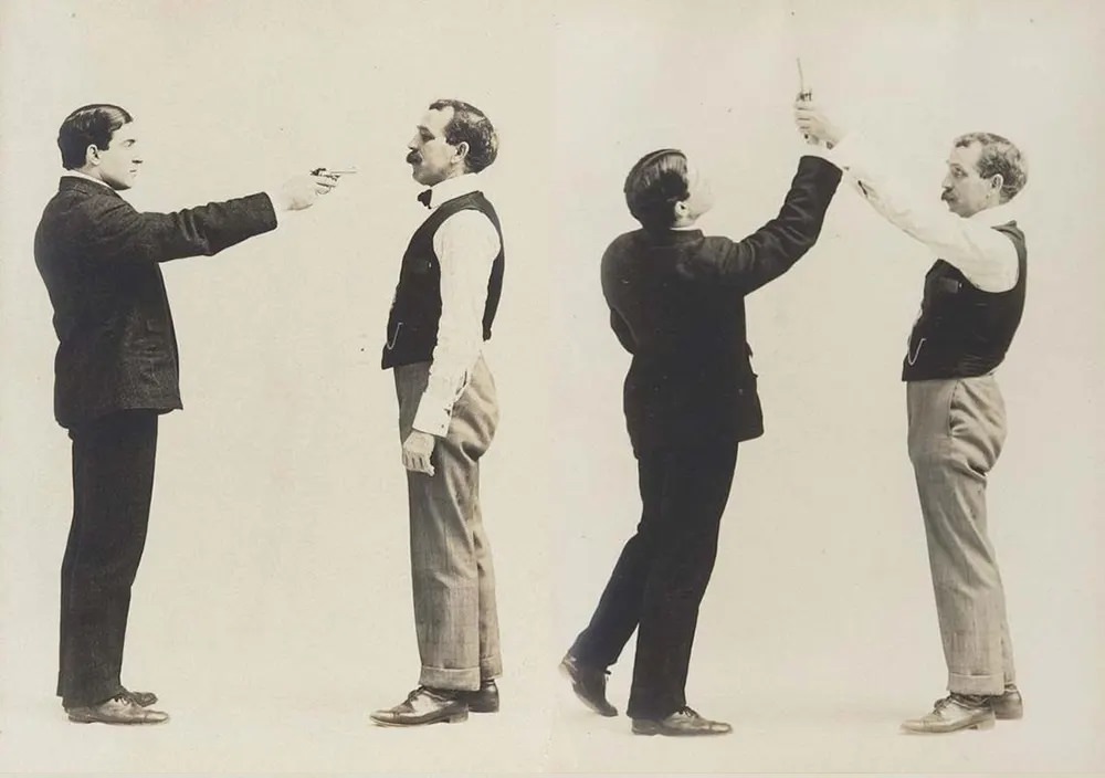 Historic Victorian Self-defense Guide that shows different Self-defense Maneuvers, 1895 Sports