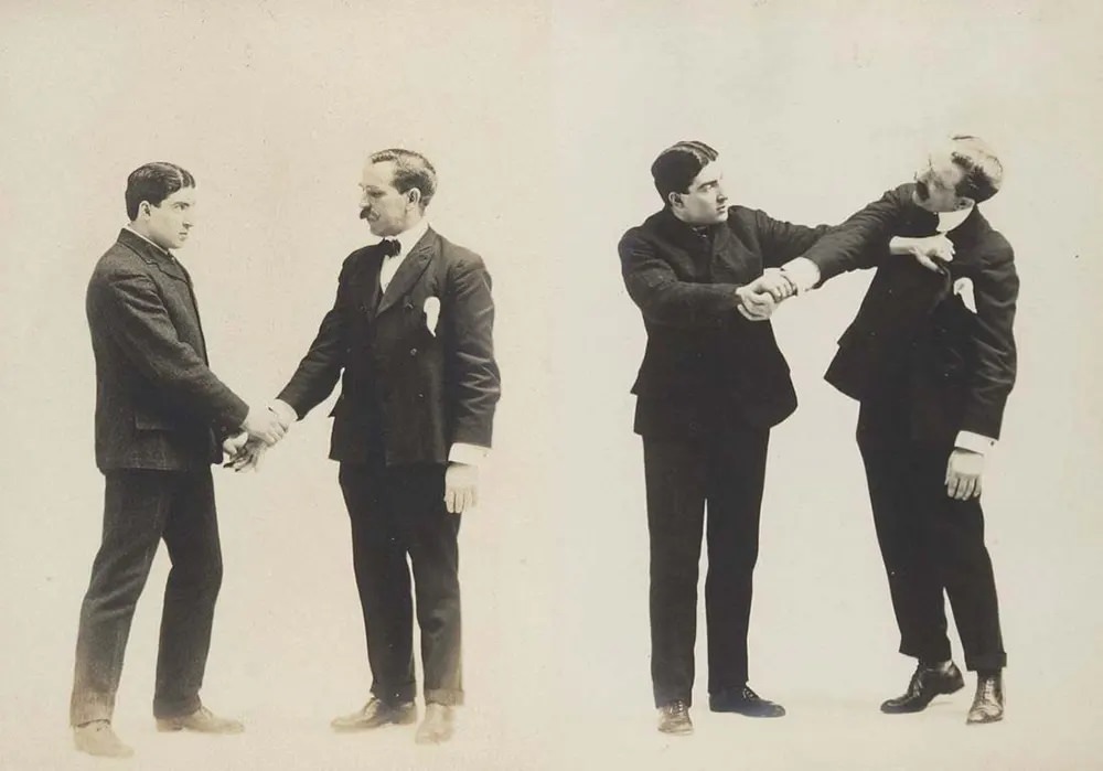 Historic Victorian Self-defense Guide that shows different Self-defense Maneuvers, 1895 Sports