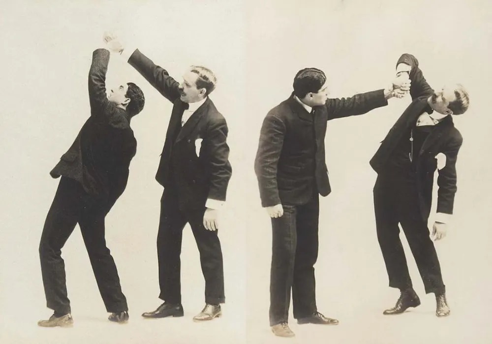 Historic Victorian Self-defense Guide that shows different Self-defense Maneuvers, 1895 Sports