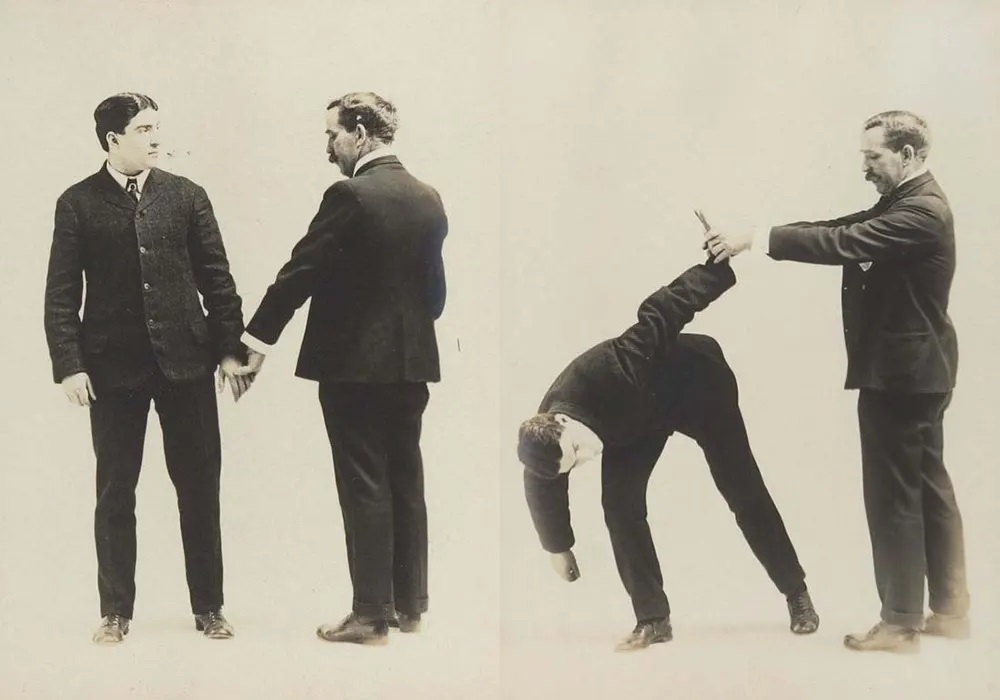 Historic Victorian Self-defense Guide that shows different Self-defense Maneuvers, 1895 Sports