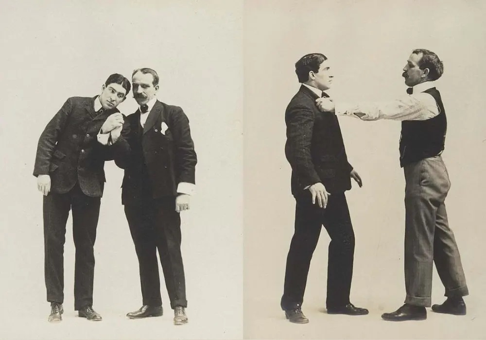 Historic Victorian Self-defense Guide that shows different Self-defense Maneuvers, 1895 Sports