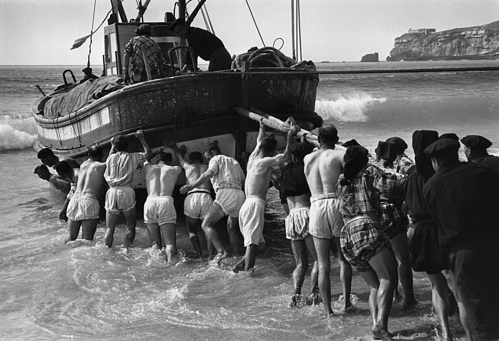 #6 Fishing Boat Set Into Water On The Seashore Near Nazare, 1956