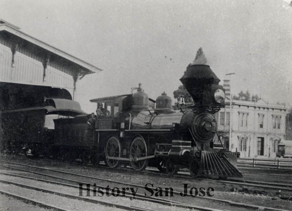 #54 Steam locomotive at Market Street Depot, 1880s
