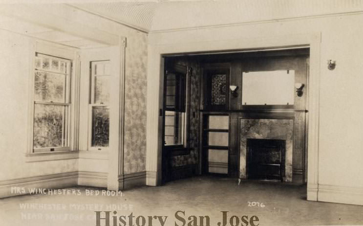 Mrs. Winchester’s Bedroom. Winchester Mystery House near San Jose California, 1890s
