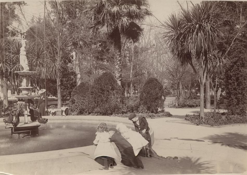 #132 Children looking into a fountain, Saint James Park, San Jose, 1904