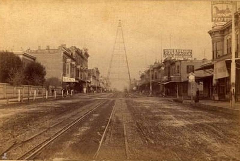 #3 Santa Clara St., looking toward the electric light tower, San Jose, 1885