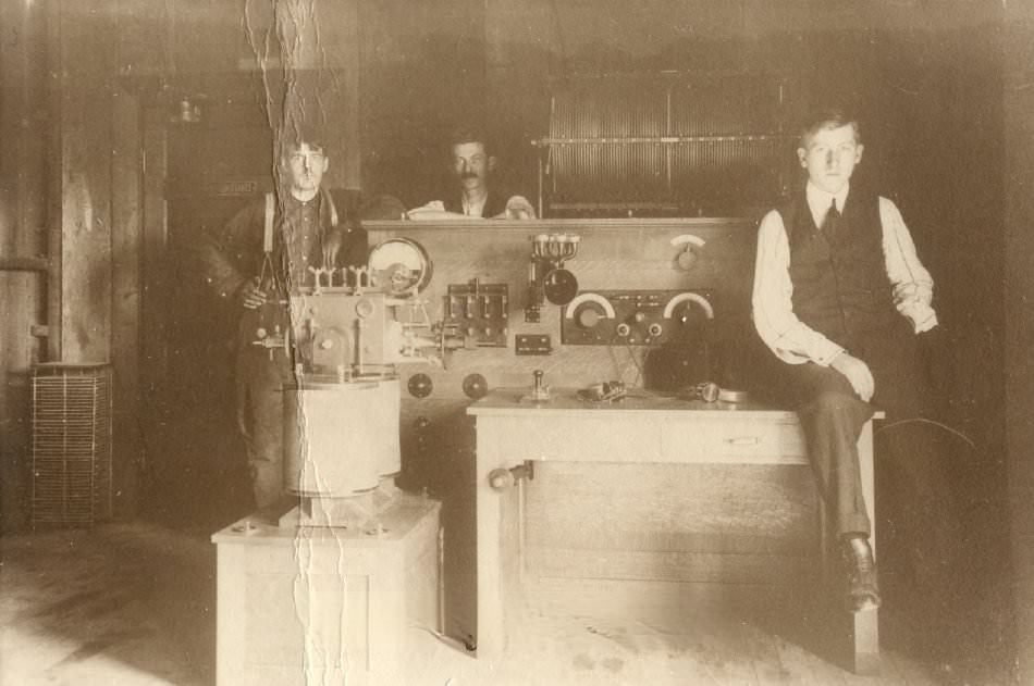#163 Douglas Perham, F. Albertus and Peter Jensen of Poulsen Wireless Company, 1910