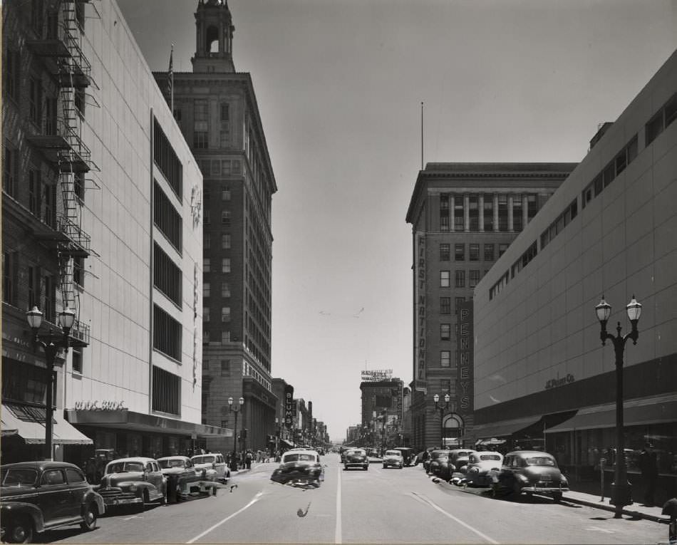 #18 Looking south on First Street towards the Bank of America building, 1949