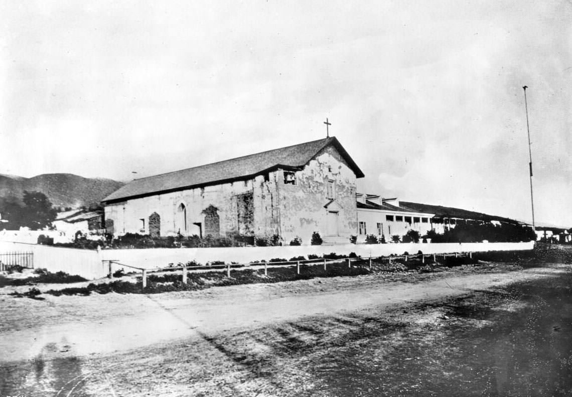 #47 Exterior view of the Mission San Jose de Guadalupe (St. Joseph of Guadalupe), 1865