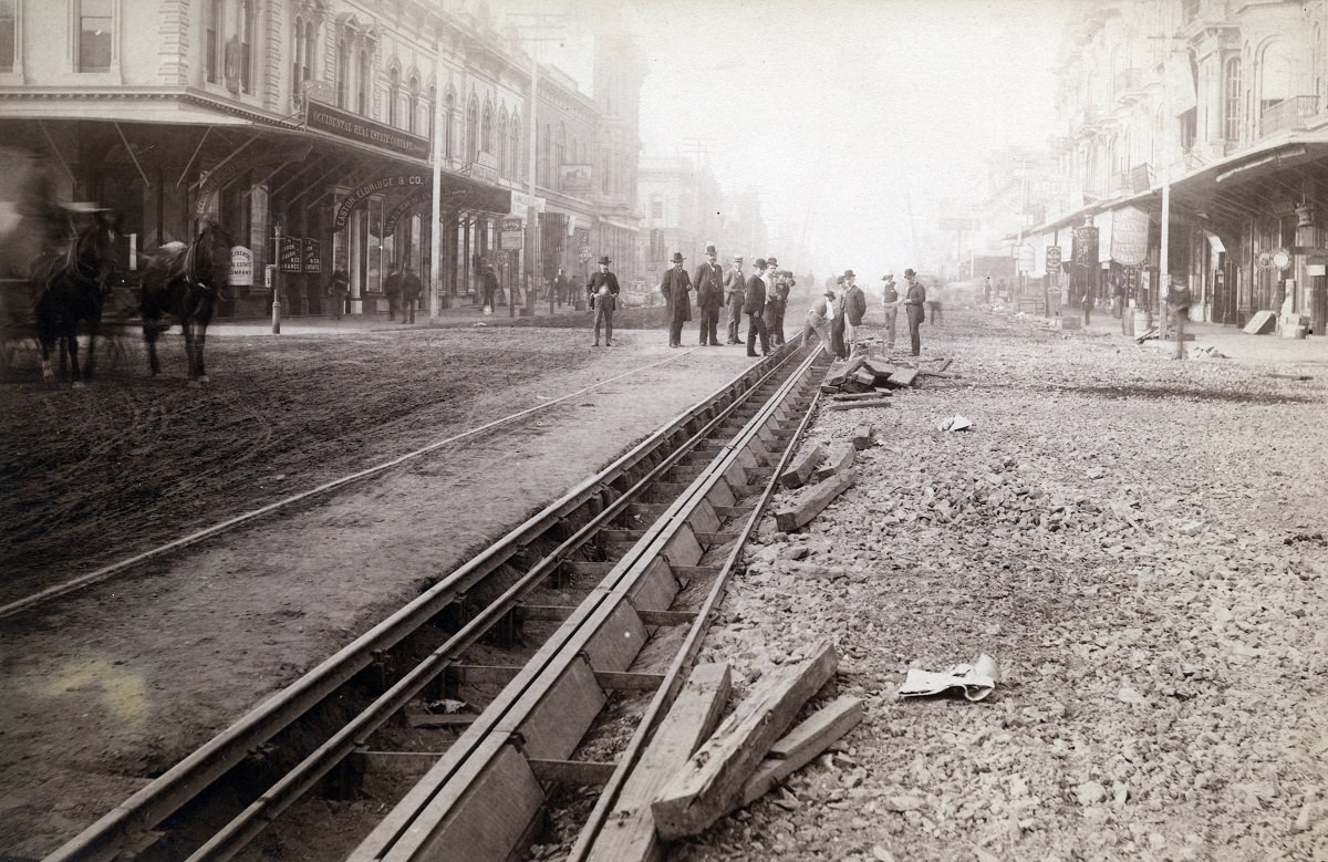 #99 Laying the tracks for the trolleys, 1887