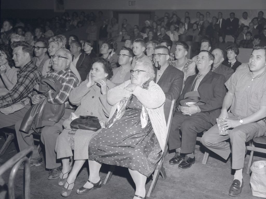 #30 Crowd watching a wrestling match at San Jose Civic Auditorium, 1955