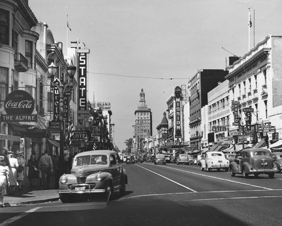 #53 South First Street, looking north from San Carlos, 1944