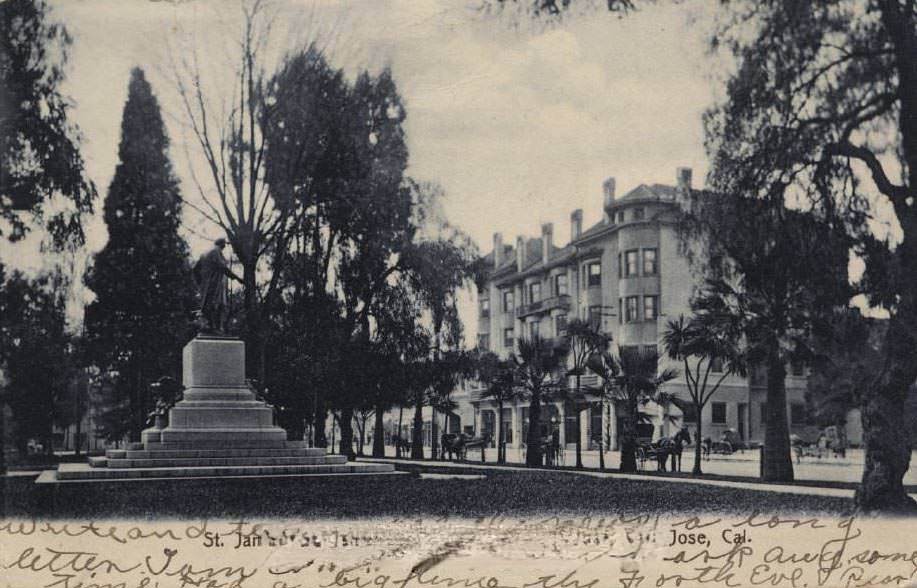 #62 St. James Hotel, Park & McKinley Monument, San Jose, 1909