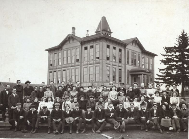 #31 Students gather outside of Franklin School in Vancouver, 1920s