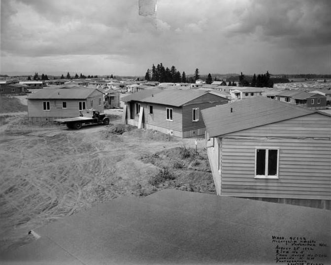 #47 An area of newly constructed housing in the area of McLoughlin Heights. Vancouver, 1942
