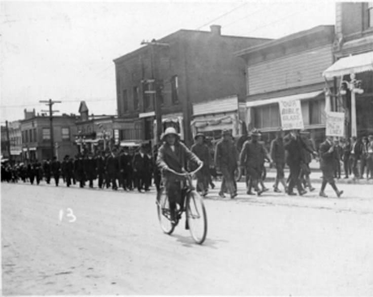 #61 The Methodist Bible Class marches between 7th and 8th Street on Main Street during a parade in Vancouver, 1917