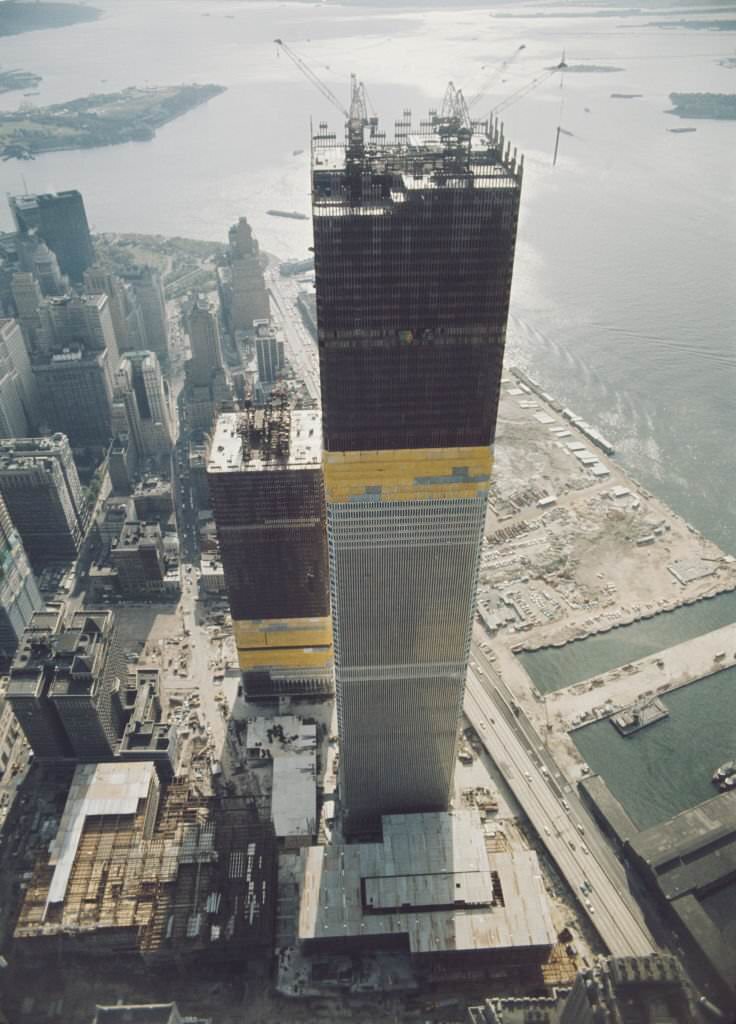 #18 The twin towers of the World Trade Center under construction in Lower Manhattan, New York City on 20th October 1970.