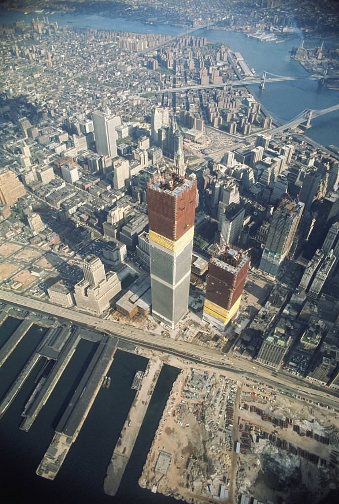 #21 Airview of one of the two towers of the World Trade Center under construction.