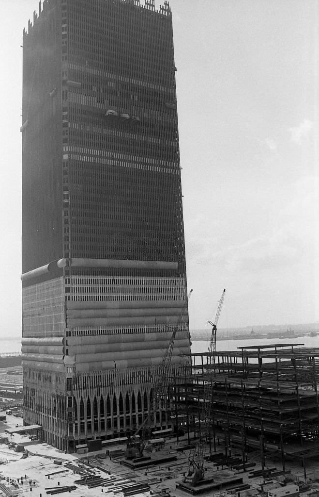 #25 Construction of Tower One (North Tower) of the World Trade Center is well underway.
