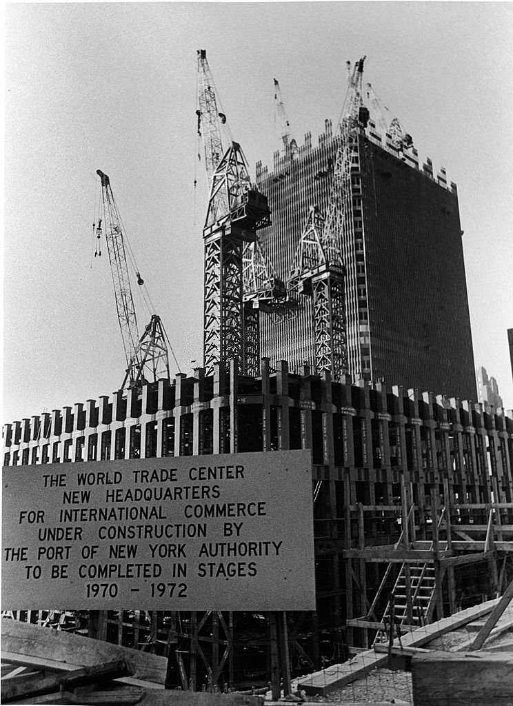 #36 View of the World Trade Center complex under construction, New York City, 1971.