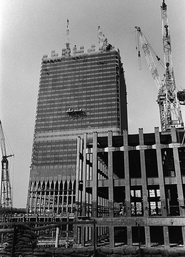 #38 View of the World Trade Center under construction, New York City, 1970.