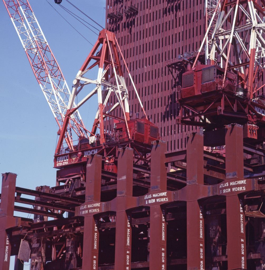 #44 Partially completed structures at the construction site for the World Trade Center complex, 1969
