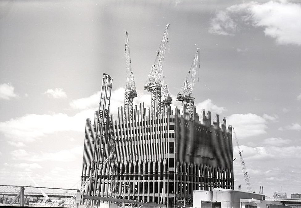 #1 The north tower of the World Trade Center under construction in the early 1970s.