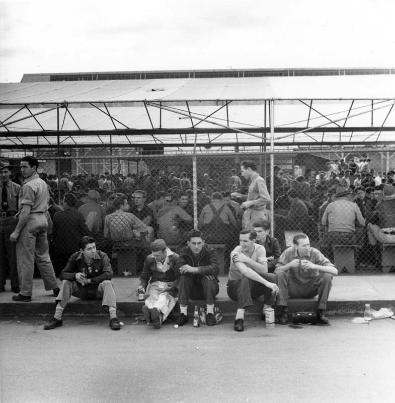 #70 Workers at Lockheed’s Burbank plant gathered on their lunch break.