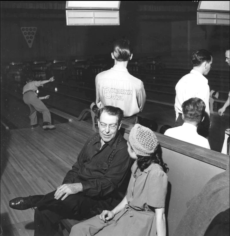 #83 People gathered for a bowling tournament at Burbank Bowl.