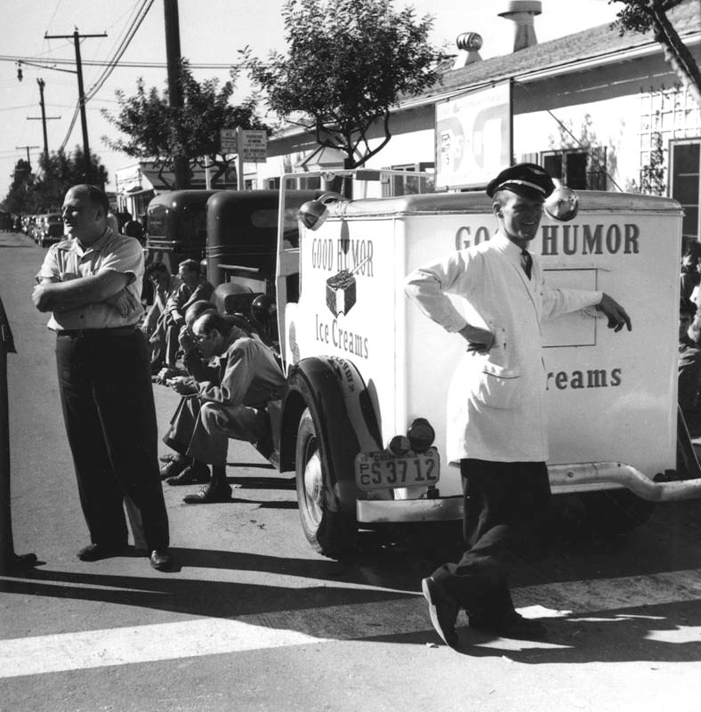 #87 An ice cream vendor looked for customers near the Douglas Aircraft Company plant in Santa Monica.