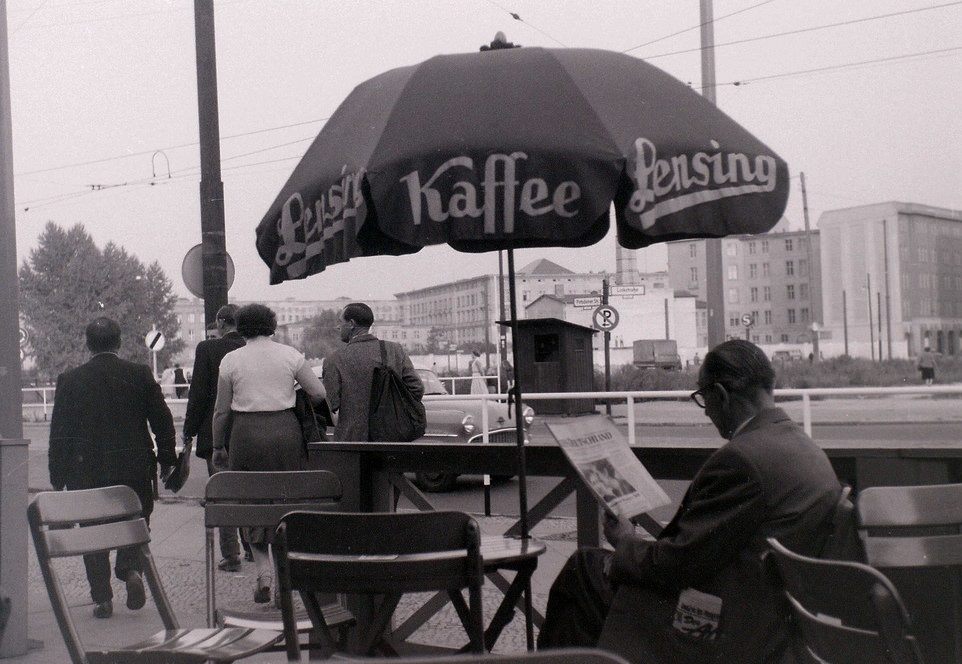 #58 This cafe at Potsdamer Platz was just inside West Berlin, with the pavement in the West and the road in the East.