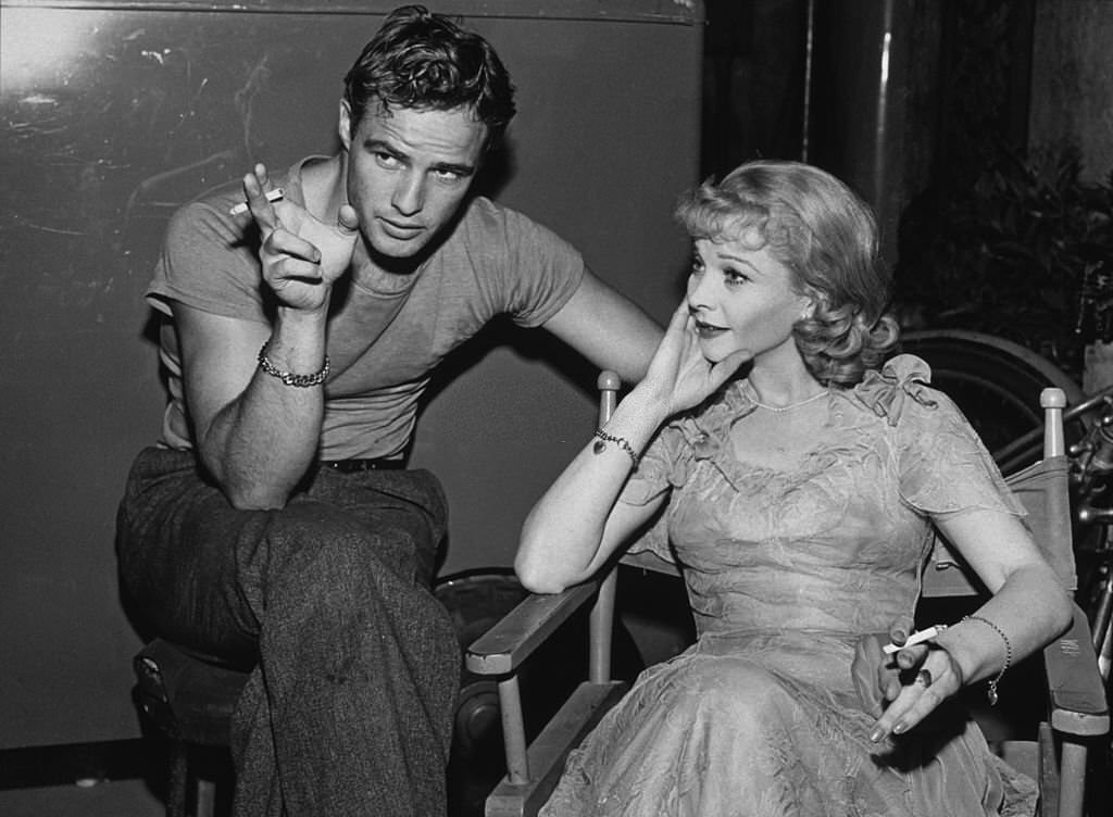 Marlon Brando and Vivien Leigh relax on the set of ‘A Streetcar Named Desire’, 1951.