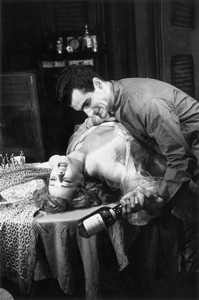 Bonar Colleano and Vivien Leigh in a scene from Tennessee Williams’ play ‘A Streetcar Named Desire’, at the Aldwych Theatre, London.