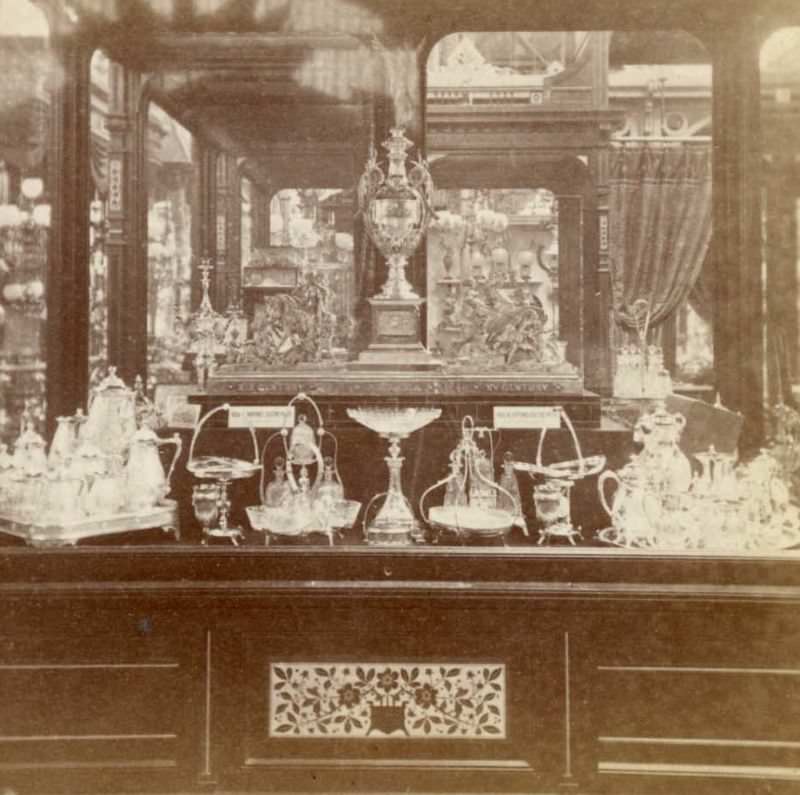 #25 Reed & Barton silver exhibit inside Main Exhibition Hall, Centennial International Exhibition, Philadelphia, Pennsylvania, 1876
