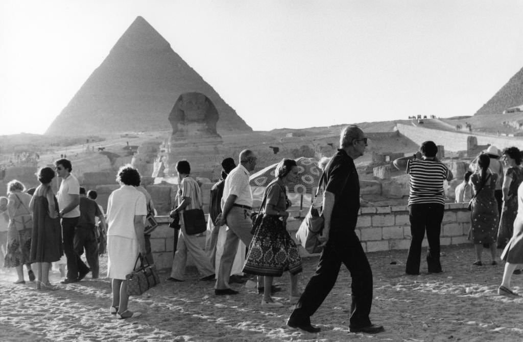 #35 Tourists at the site of the Luxor pyramids, Egypt, 1981