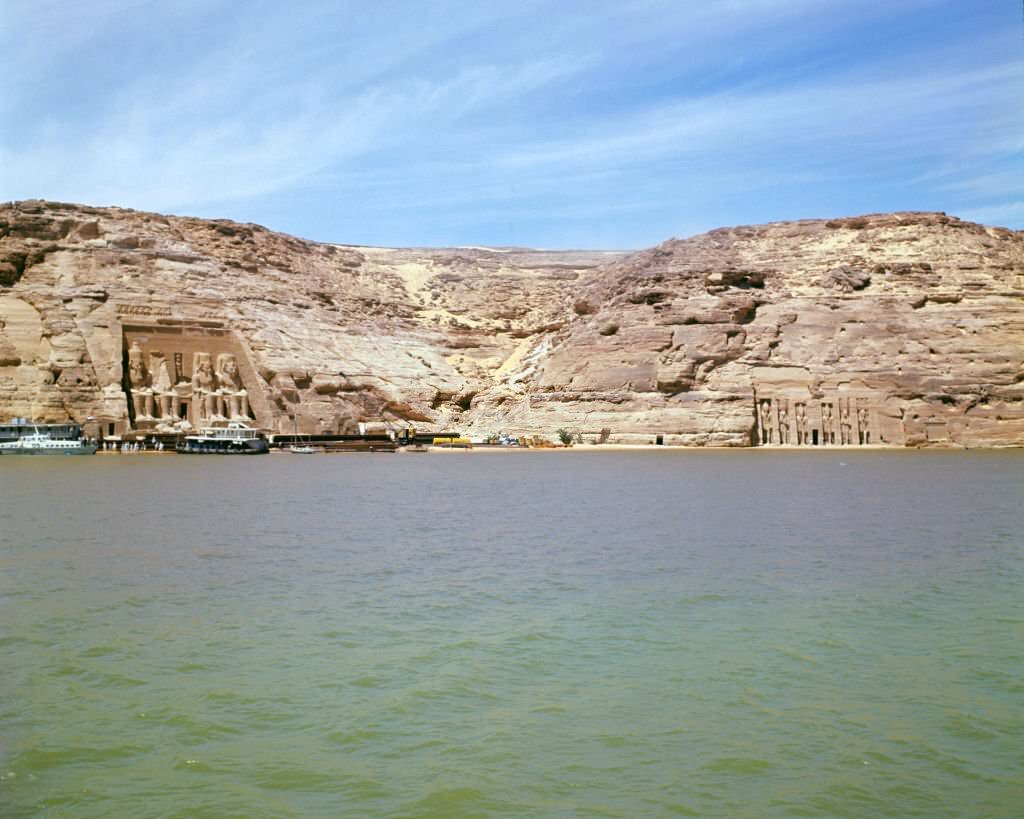 #60 View on the Temples of Abu Simbel, Egypt, at their original location, seen from Nile river.