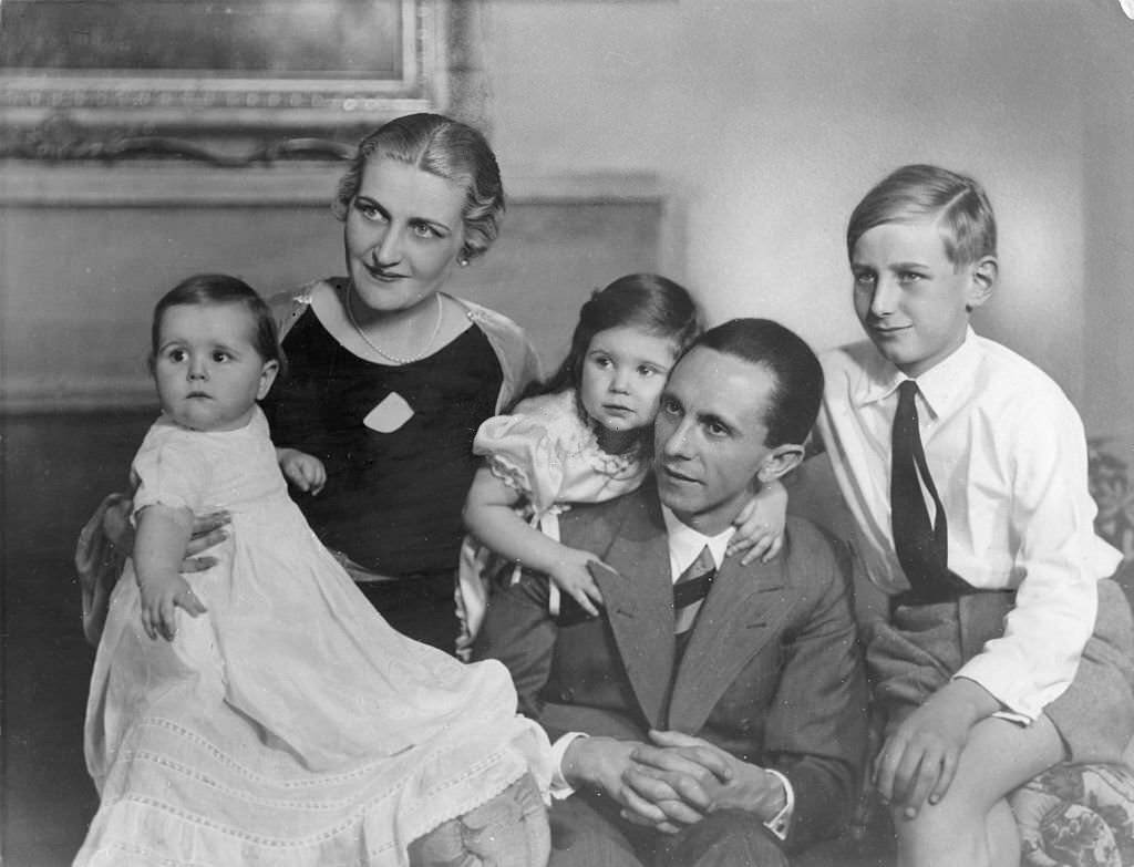 #22 Joseph Goebbels with wife Magda, daughters Hilde and Helga and stepson Harald from the first marriage Magda Goebbels’ with the industrialist Günther Quandt, 1935