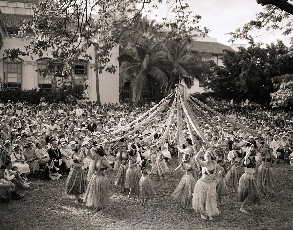 #132 Hula Dancers Dance Around May Pole, 1950s