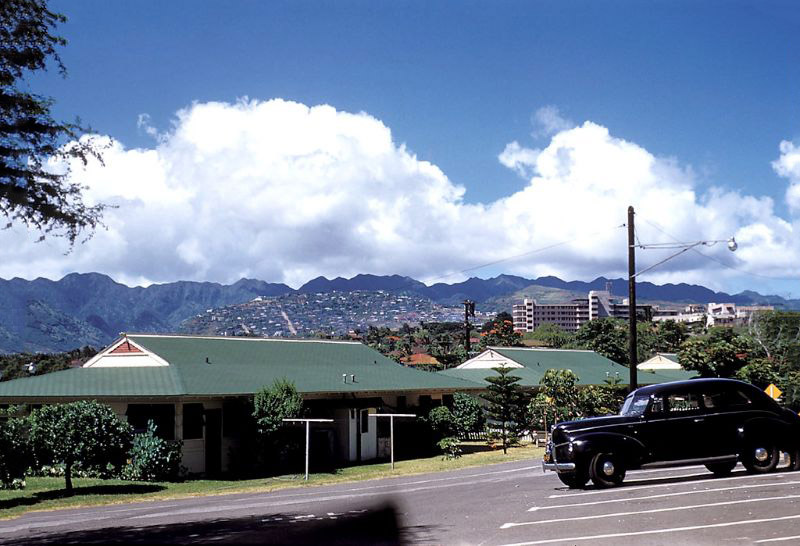 #28 Fort Ruger on the slopes of Diamond Head (foreground); Leahi Hospital in right distance