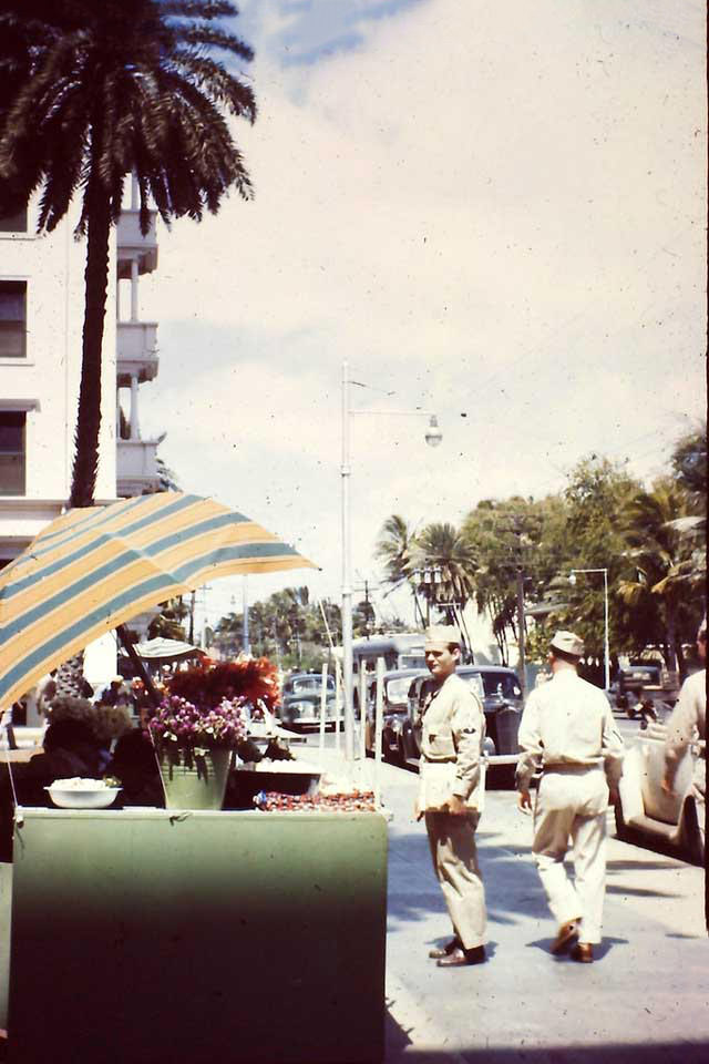 #9 Hawaii sidewalk scene with Servicemen, Honolulu, 1945